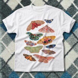 White-Butterfly Collection Aesthetic Colorful Moths Nature Graphic Tee-Reprint